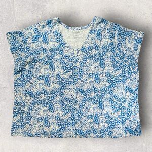 Woman Within Blue & White Short Sleeve Floral Tunic V Neck 6X (42/44)